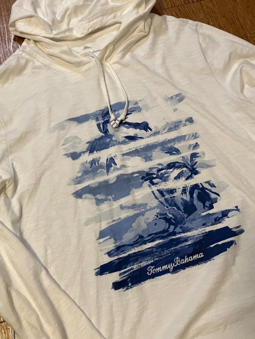 Tommy Bahama Beach Hoodie Mens M Long Sleeve Tanguis Cotton Palm Tree Graphic